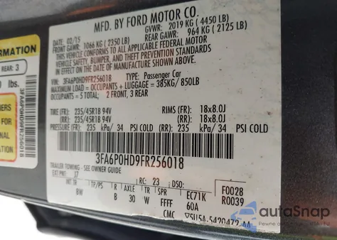 2015 Ford Fusion Se from USA, damaged, VIN 3FA6P0HD9FR256018